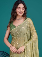 Light Green Shimmer Georgette Designer Saree